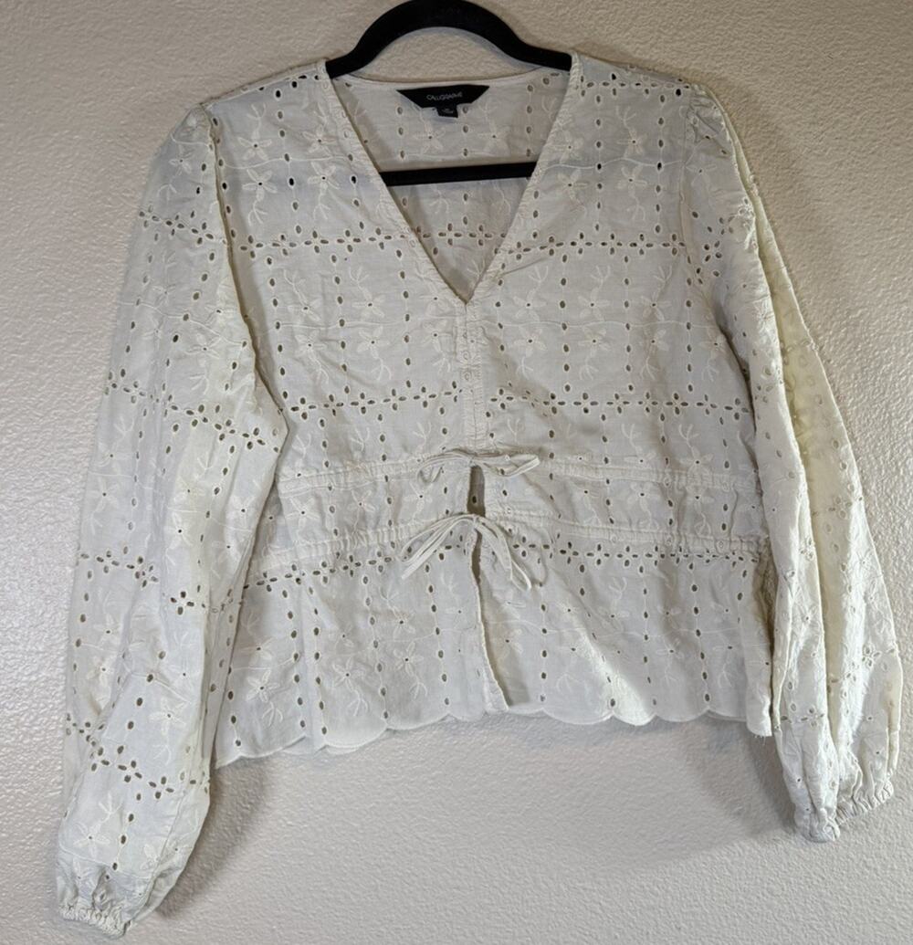 Calligraphie Size Medium Ivory Eyelet Peplum Blouse Cottagecore Boho